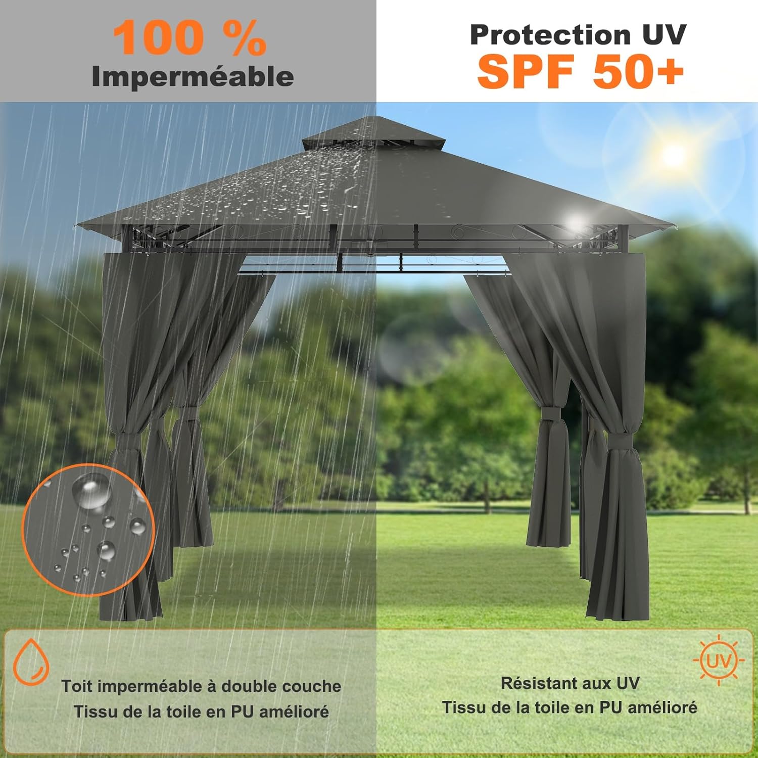 Devoko - tonnelle deluxe 3x4m jardin imperméable cadre métal 6-8 pers