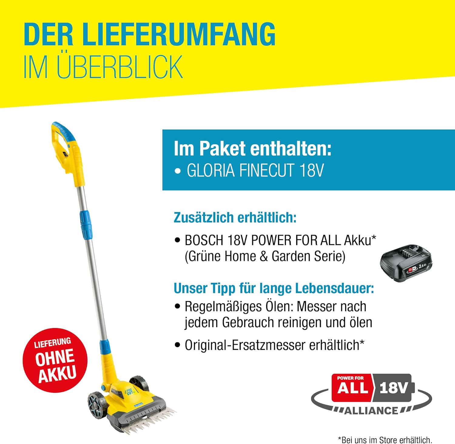 GLORIA - FineCut 18V - coupe-bordures sans fil - 18V, idéal finitions