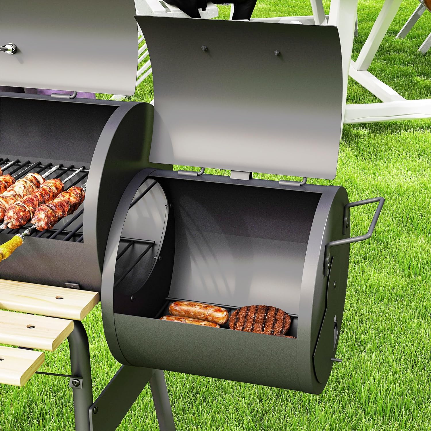 Outsunny - barbecue fumoir sur pied - acier noir - roulettes, étagères, thermomètre