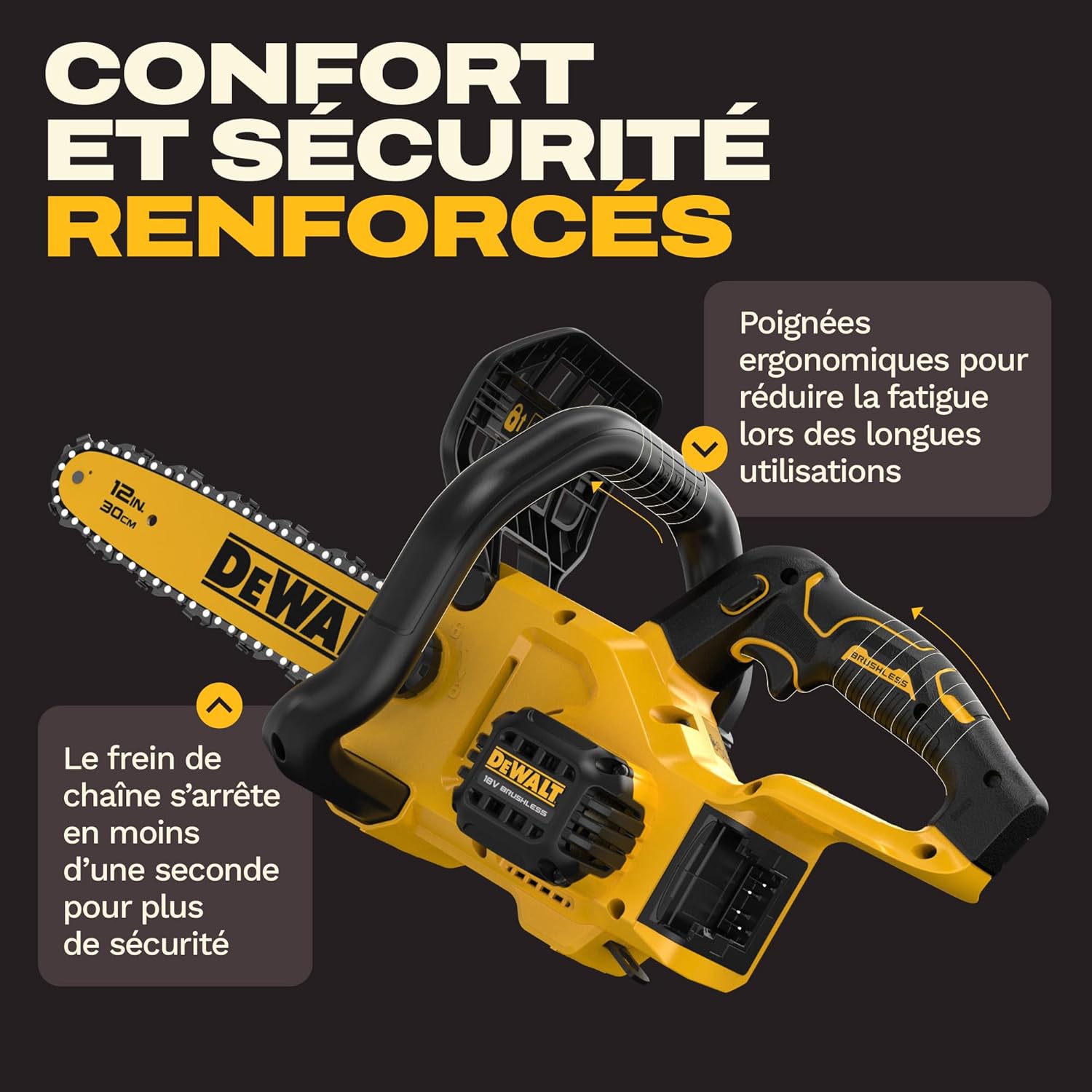 DEWALT - tronçonneuse XR 18V - lame 30cm, brushless, compacte - DCMCS565N-XJ