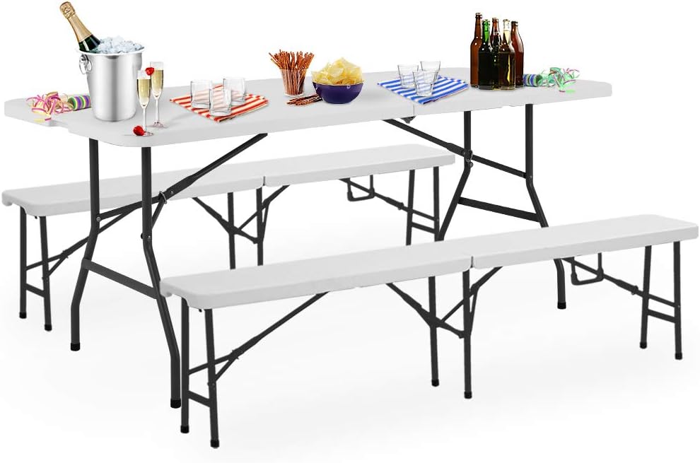 CASARIA - Ensemble table pliante, 180 cm, 2 bancs, 8 pers. terrasse