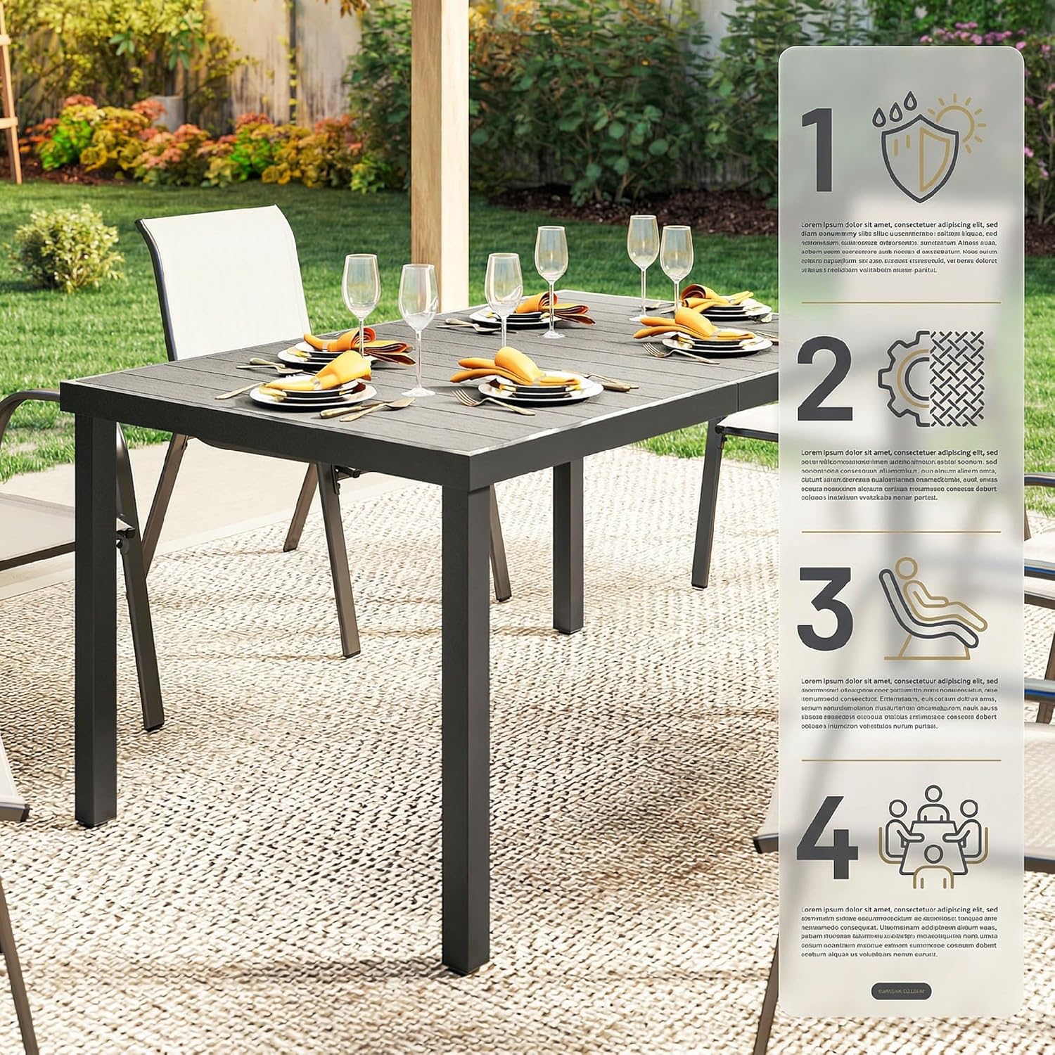 Outsunny - table de jardin 140x90x74 cm - plateau lattes, pieds acier
