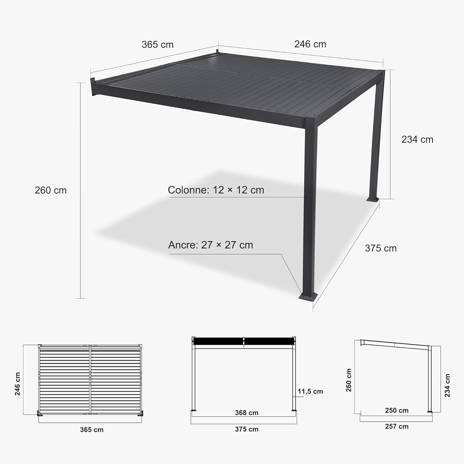PURPLE LEAF - pergola bioclimatique adossée - 2,5x3,65m - aluminium, lames orientables, imperméable, gain de place