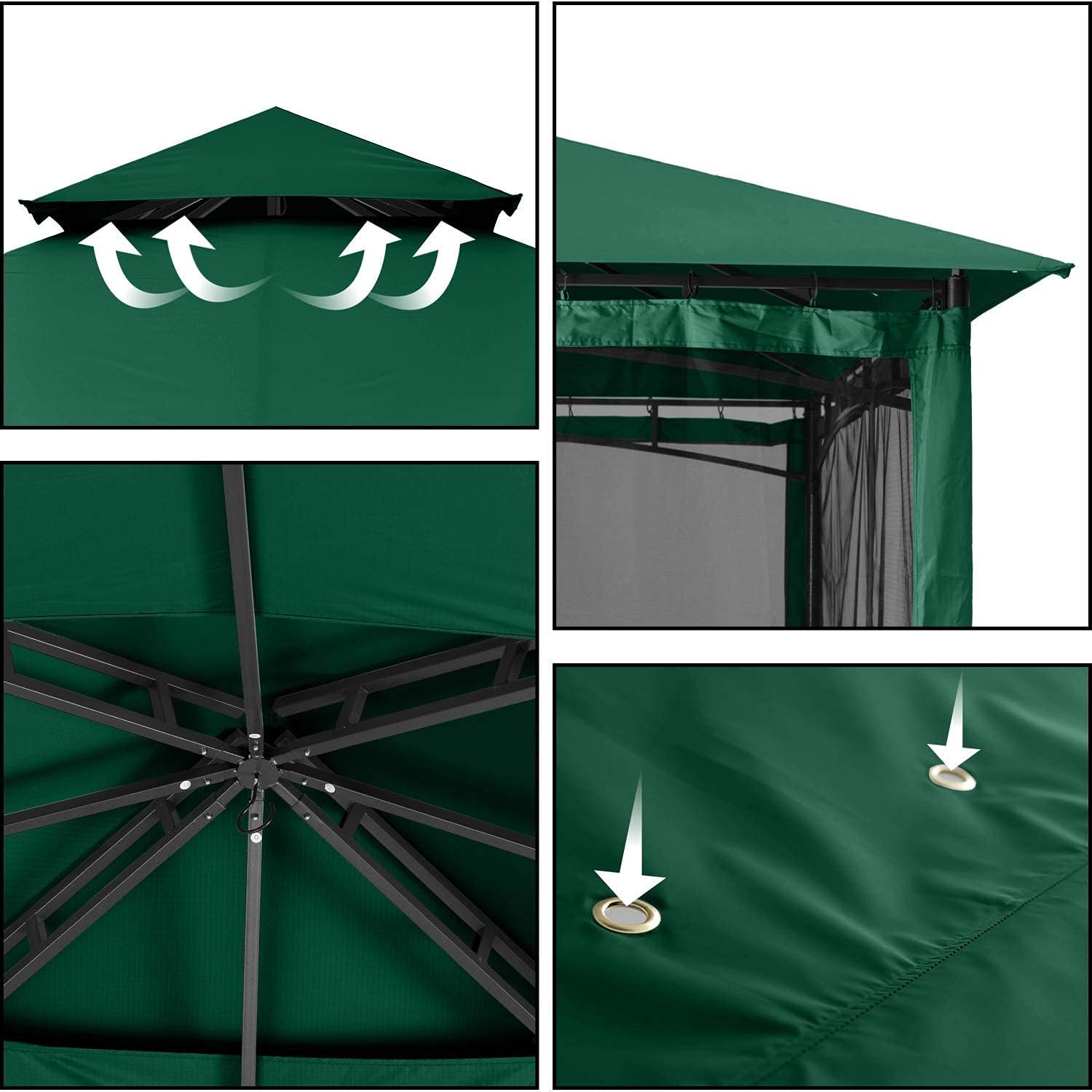 ABCCANOPY - tonnelle jardin double toit 3,35x3,35m, filet ombre, vert foncé
