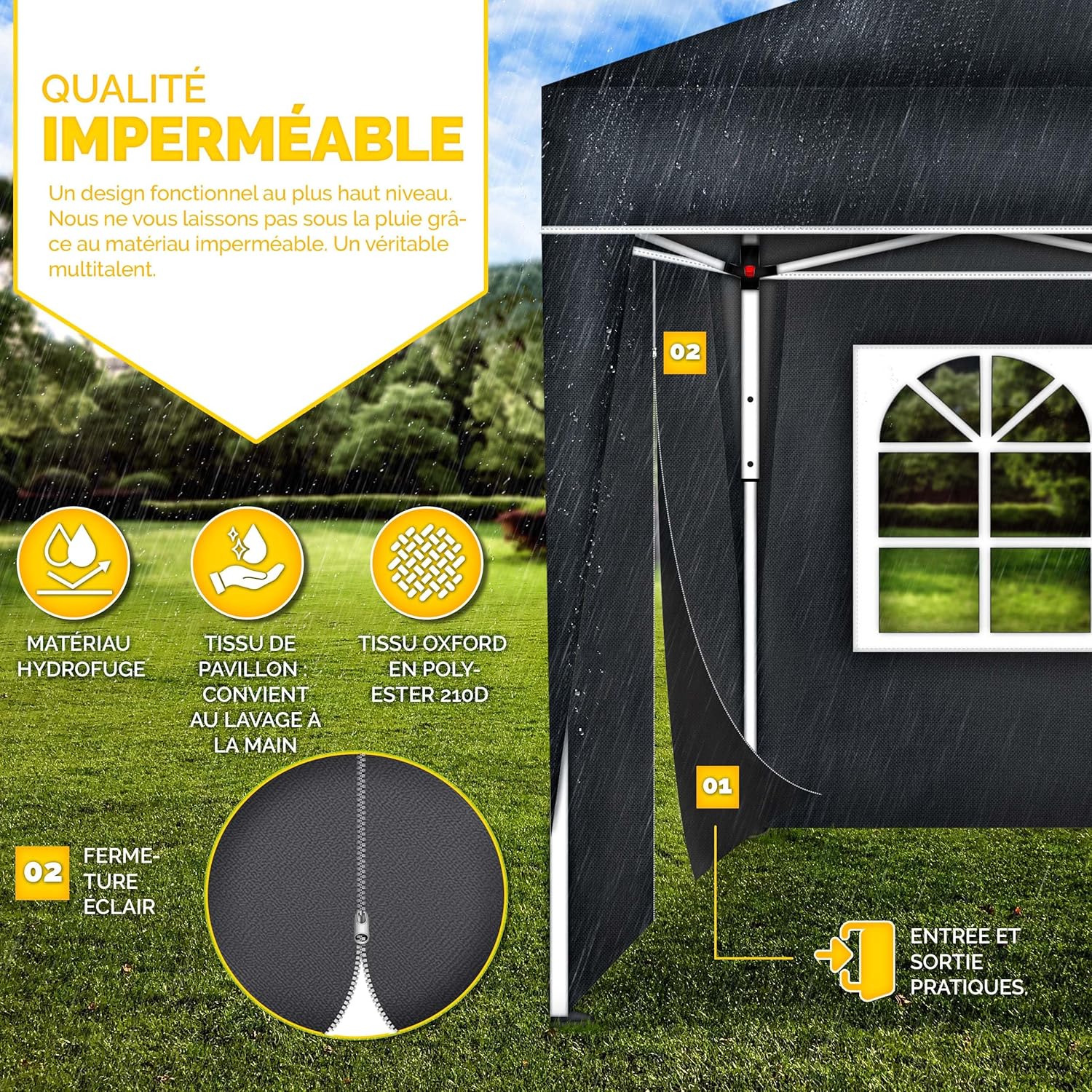 Tillvex - Tonnelle pliante 3x3m - Réglable, UV50+, sac inclus