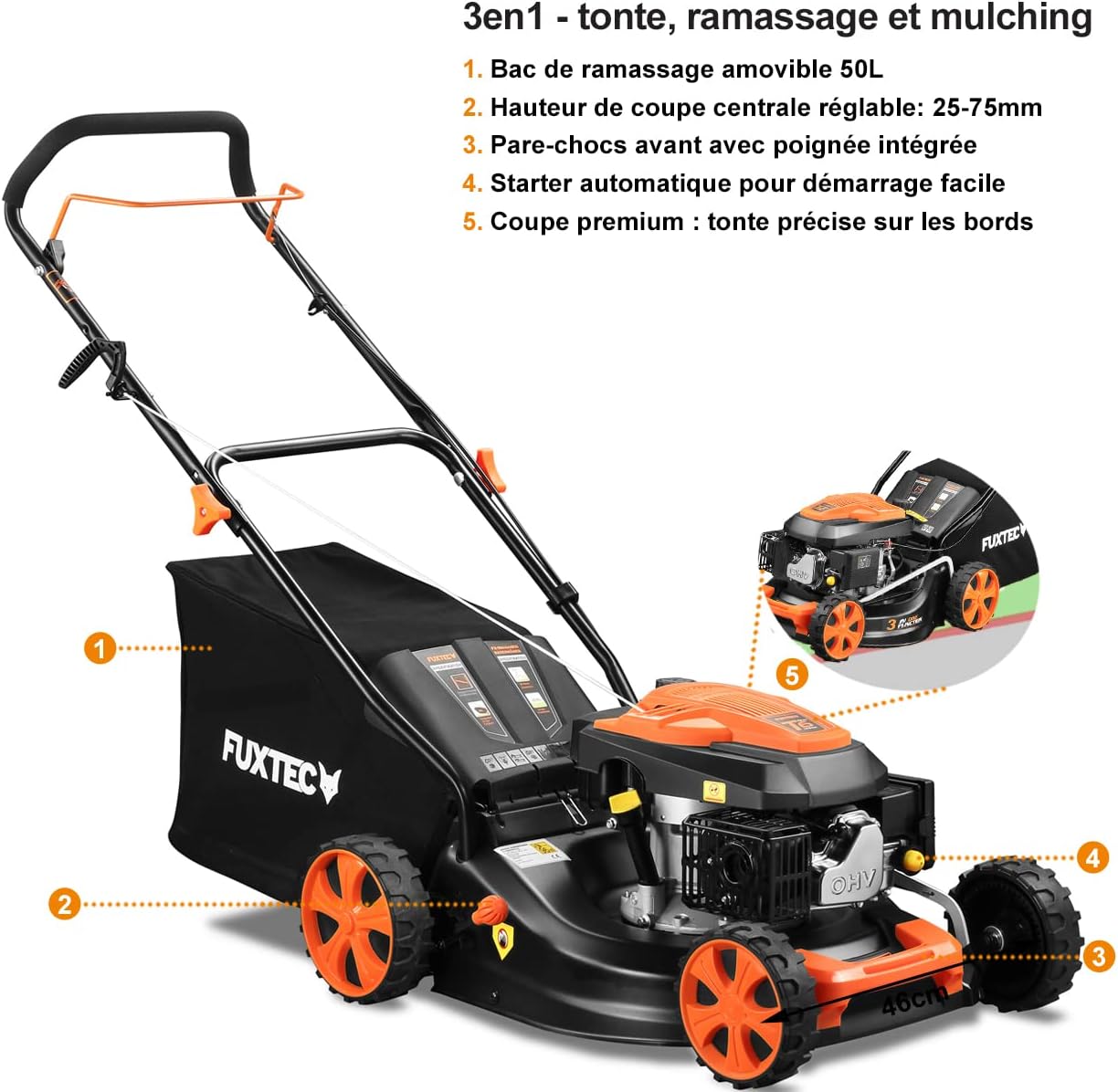 FUXTEC - tondeuse thermique série ECO - 46cm - 3en1, bac 50L, Easy Clean, FX-RM4646ECO