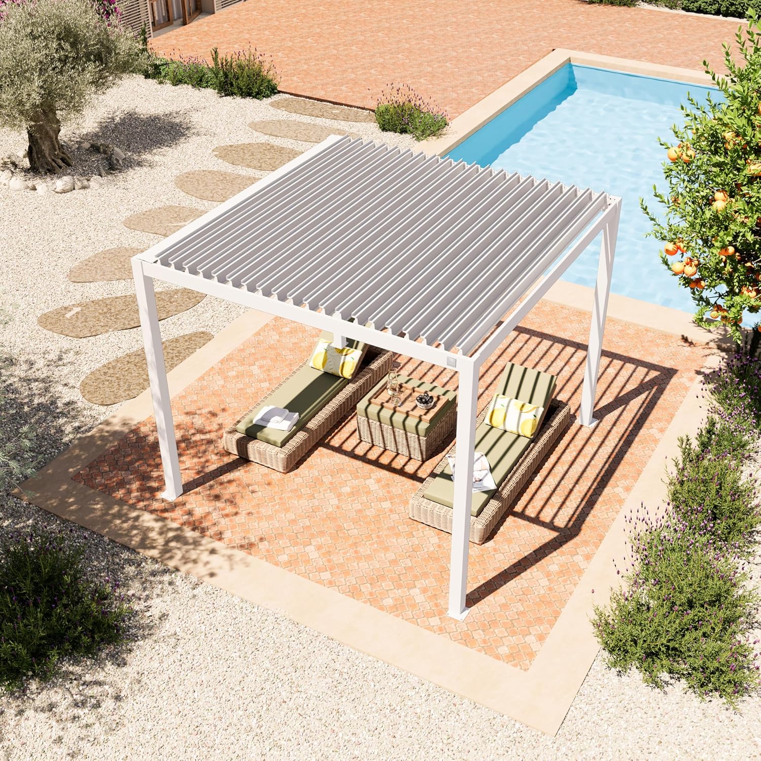 PRIMEYARD - Pergola série acier/aluminium - 3x3m - Lames orientables