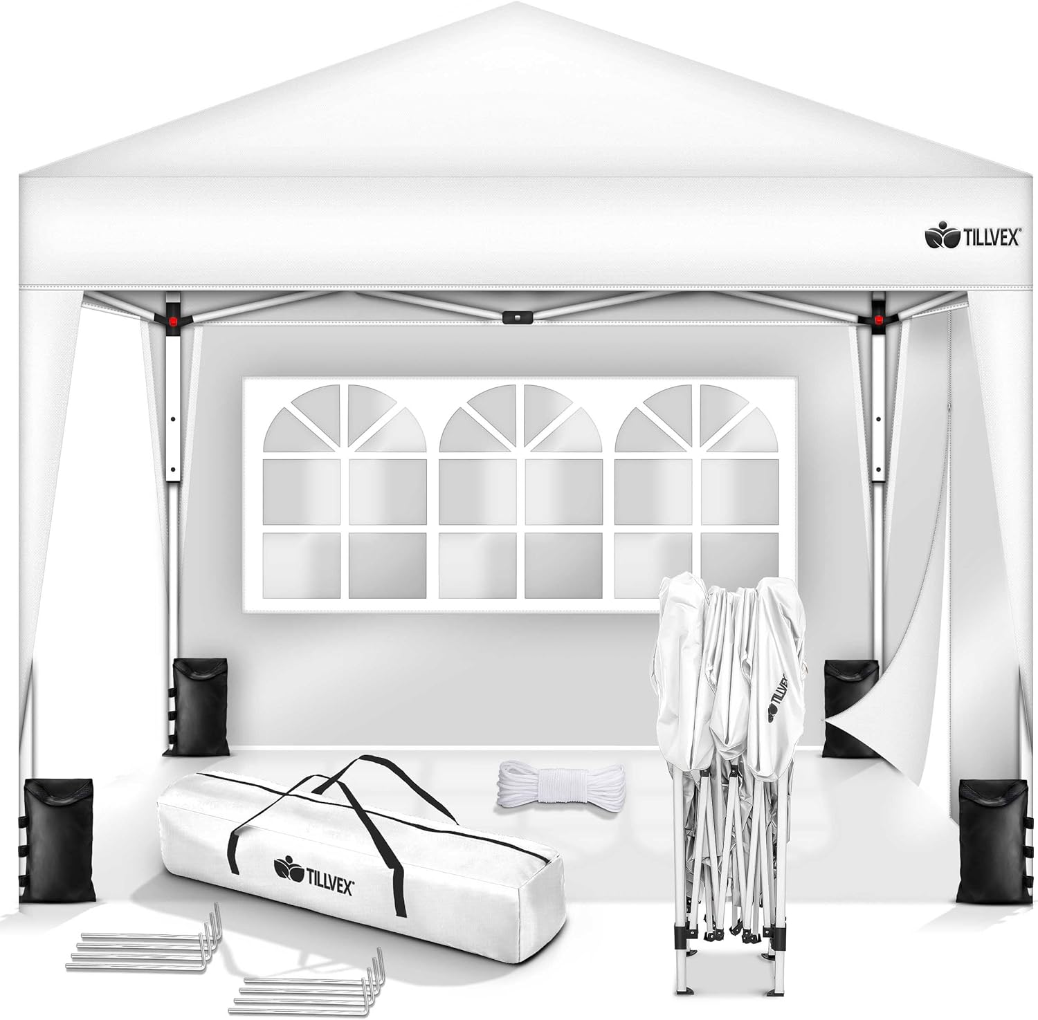 tillvex - Tonnelle pliante série Jardin - 3x3m - hauteur réglable, 2 côtés, UV50+, sac