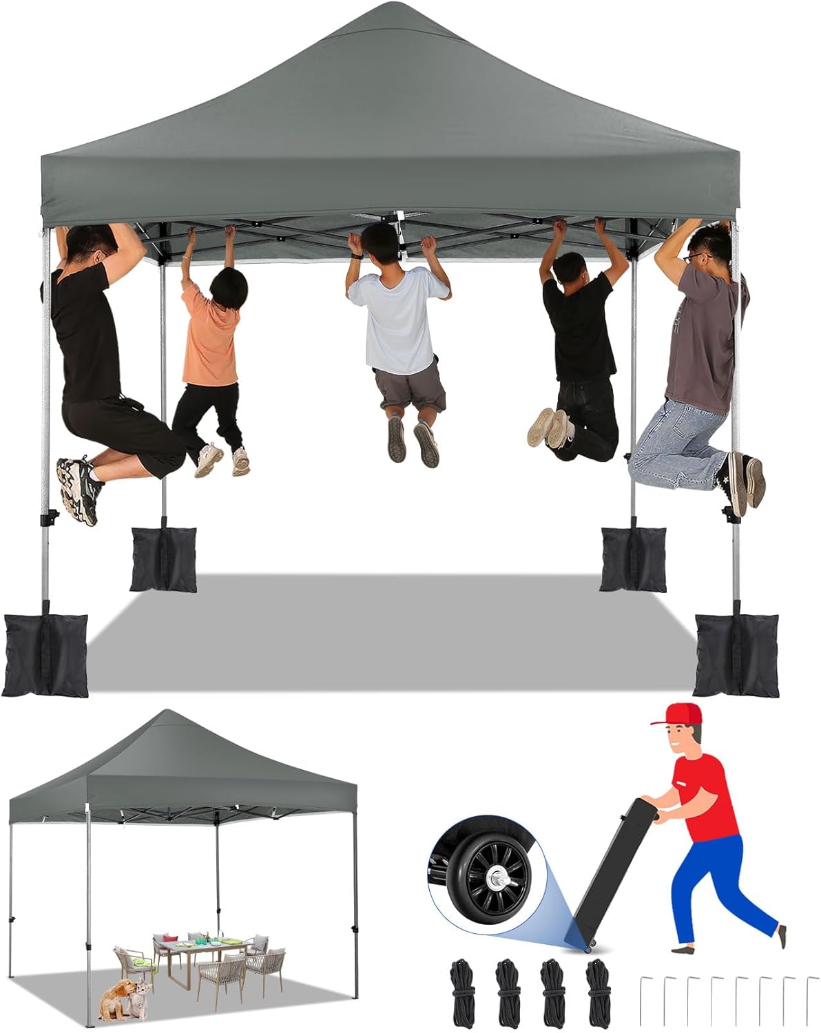 COBIZI - Tente pliante 3x3m - réglable 3 hauteurs, sans parois, sac poignée