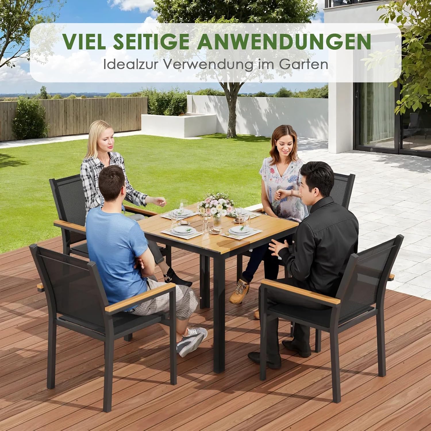 LIFERUN - Table de jardin Noir+ - 75x75 cm - aluminium et WPC, résistante