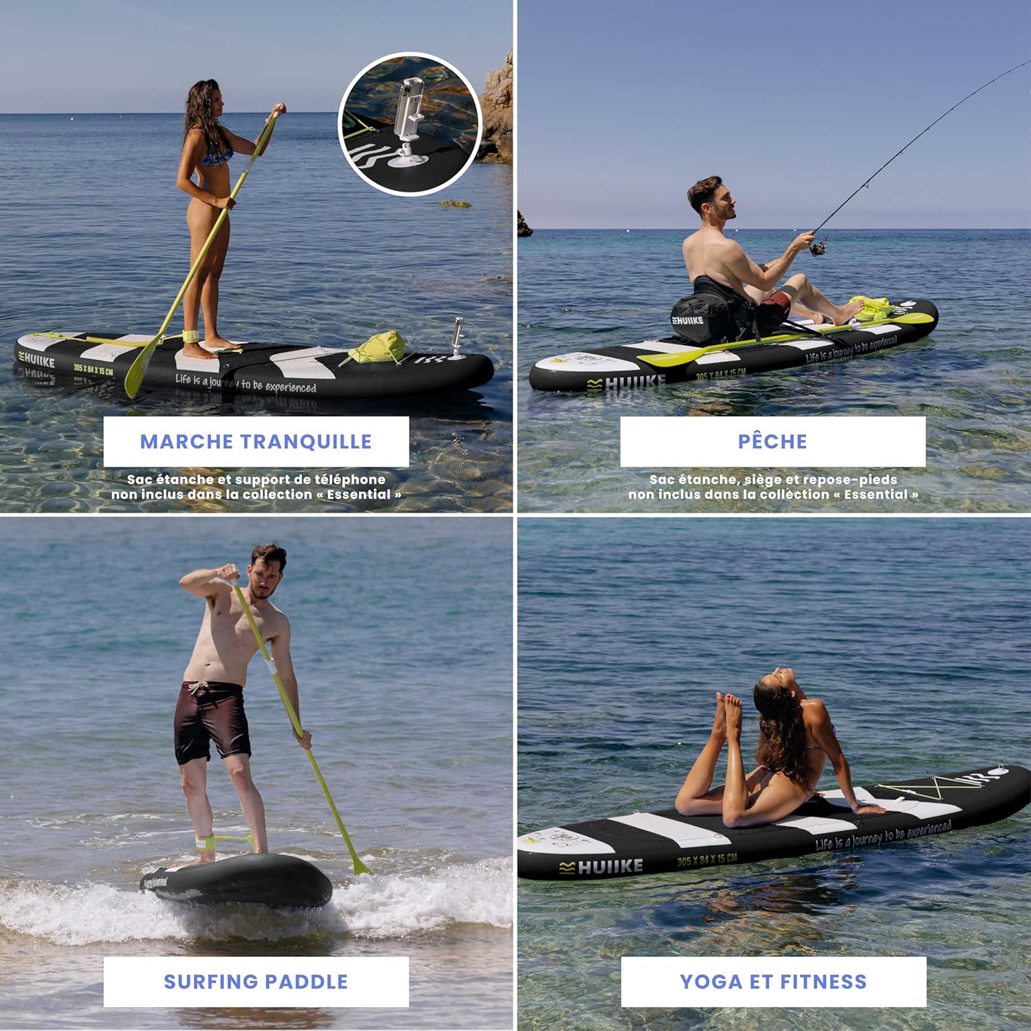 HUIIKE Paddle Gonflable Adulte avec Accessoires Inclus, Pagaie, Ailerons, Pompe. Planche de Stand Up Paddle Grande Stabilité et Résistance. 305 x 84 x 15 cm, Jusqu'à 130 kg
