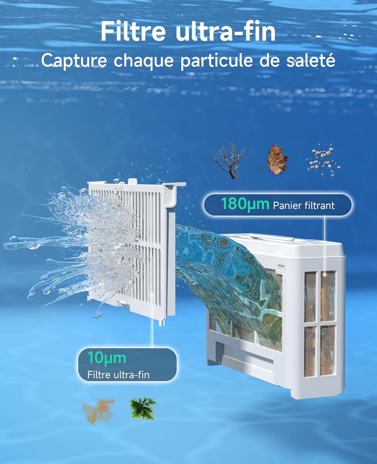 WYBOT - C2 - pour piscines 150㎡ - double filtration, 3 moteurs, 180min, fond & parois