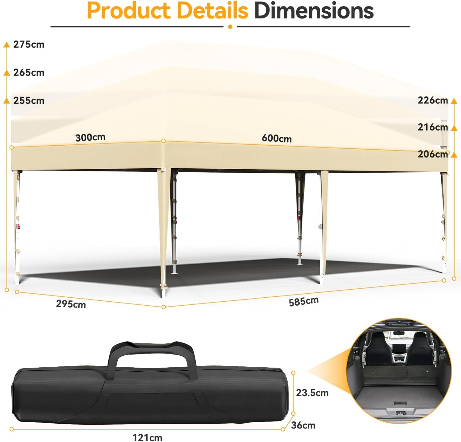 JUMMICO - tonnelle pliante - 3x6m - moustiquaire, imperméable, anti-UV