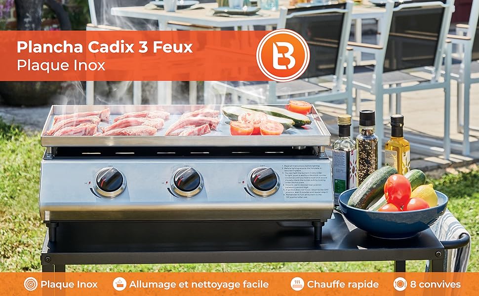 Plancha gaz Cadix 3 feux Brasero