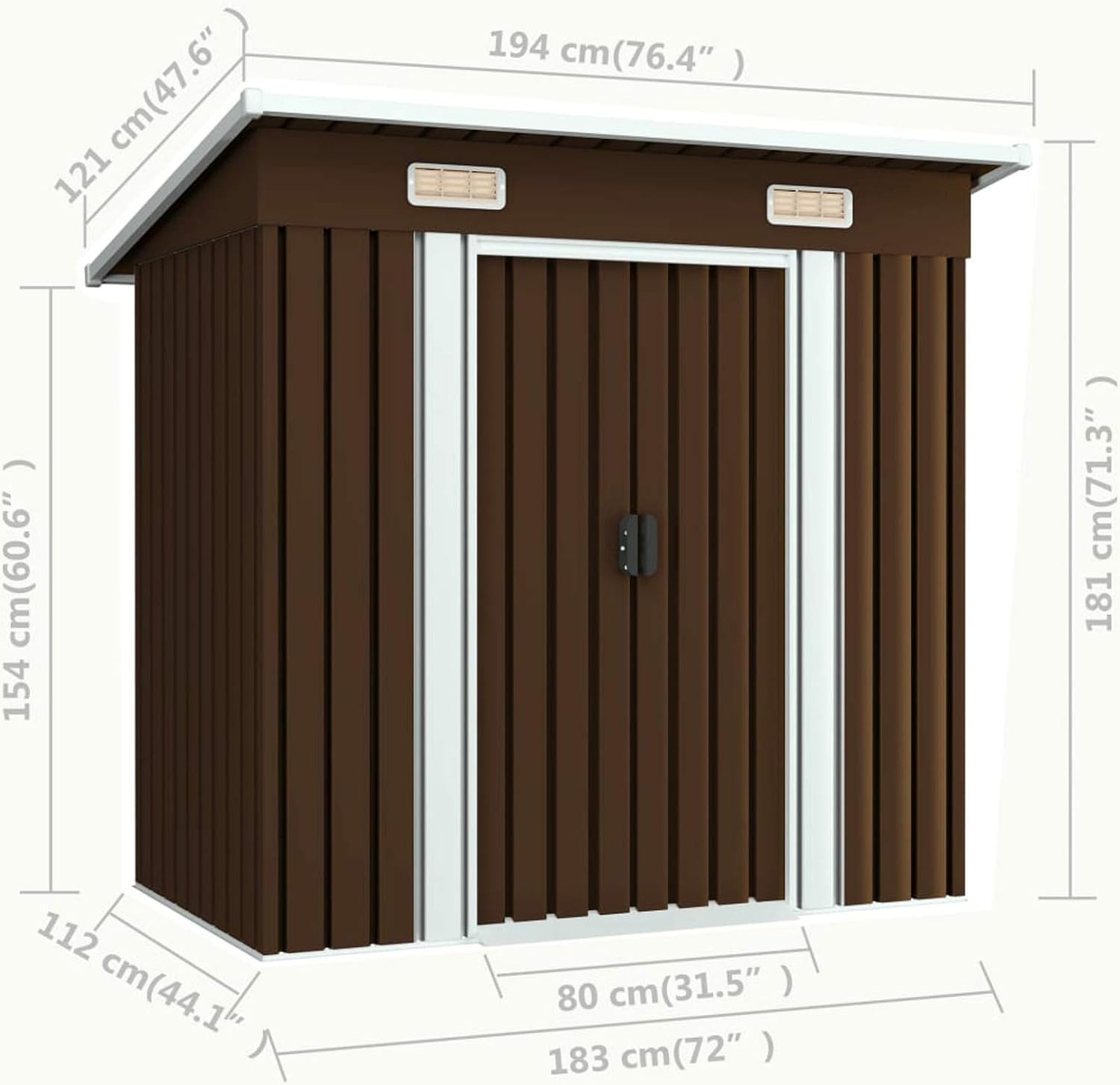 LAPOOH Abri de Stockage pour Jardin Marron 194x121x181 cm Acier,Armoire De Jardin Exterieur,Abri De Jardin,Meuble Exterieur Rangement