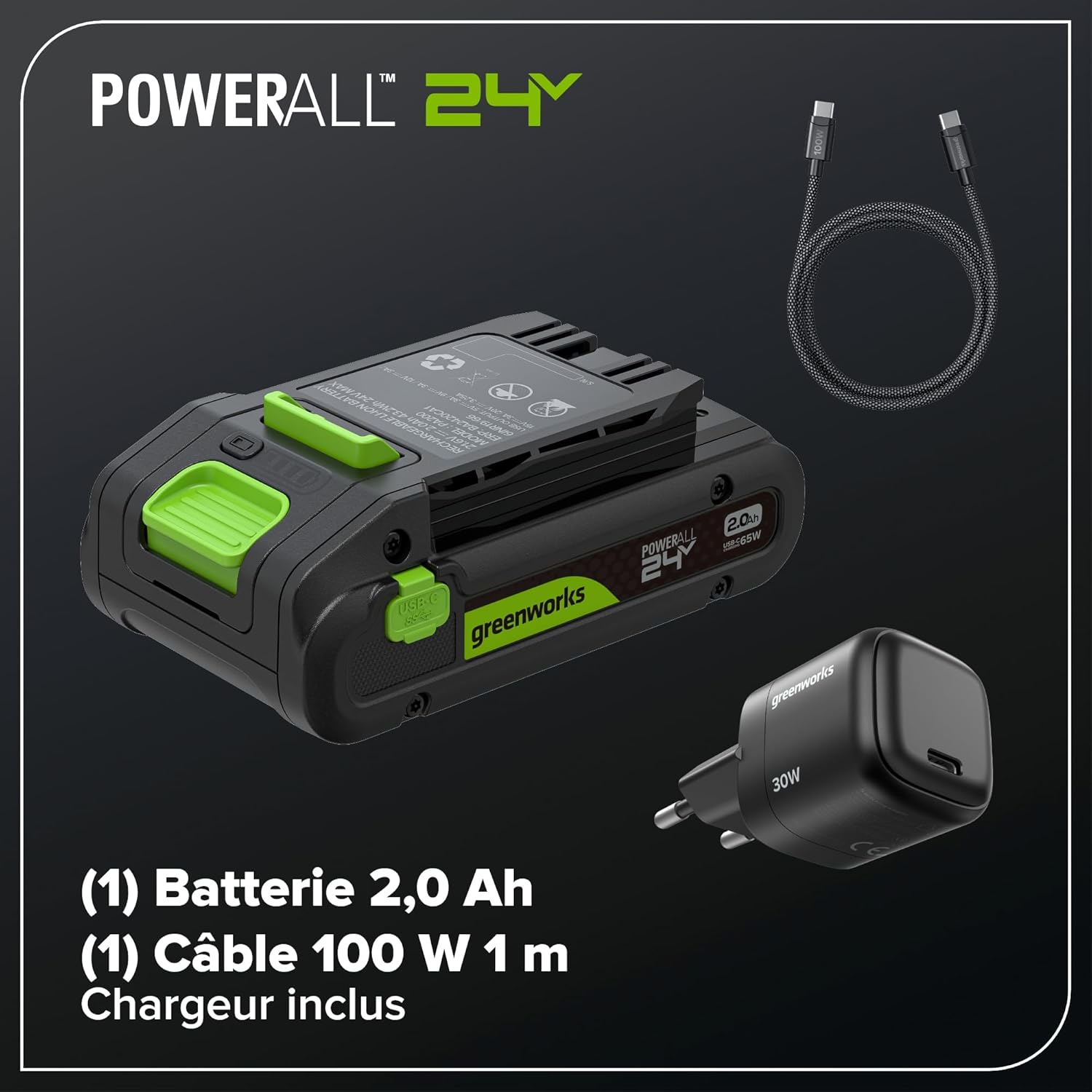 Greenworks - Scie à chaîne Brushless 25cm - 24V, batterie 2Ah, graissage auto