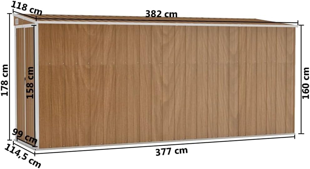 vidaXL - Abri de jardin mural - 118x382x178 cm - acier galvanisé, rangement outils, extérieur, marron