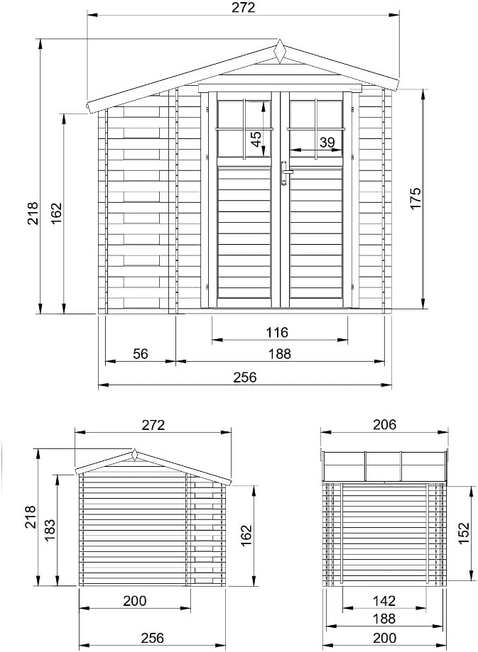TIMBELA - M386F - 206x272x218 cm - Abri bois, porte verrouillable, range bûches, I206xL272xH218