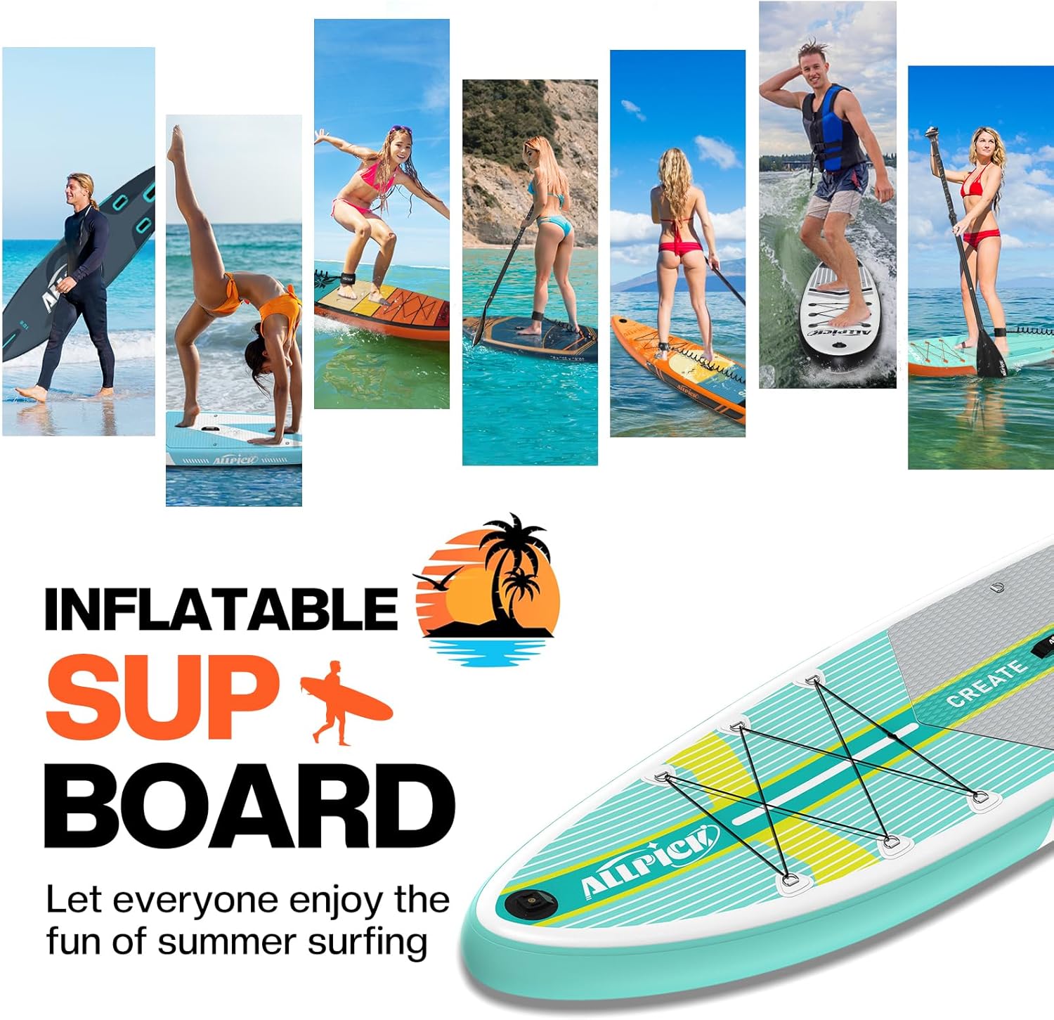 ALLPICK Paddle Gonflable, Kit de Padelsurf de Stand Up Paddle Sup Gonflable de 320 cm, avec Support Universel pour Caméra, Pagaie réglable, Débutants et confirmés, 200 kg