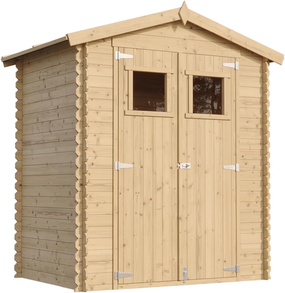Abri de Jardin en Bois avec Sol TRAITÉ - Stockage extérieur I196xL136xH218 cm/ 1.98 m2 Petit abri à Outils, Local à vélos - Toit imperméable, fenêtres - TIMBELA M367