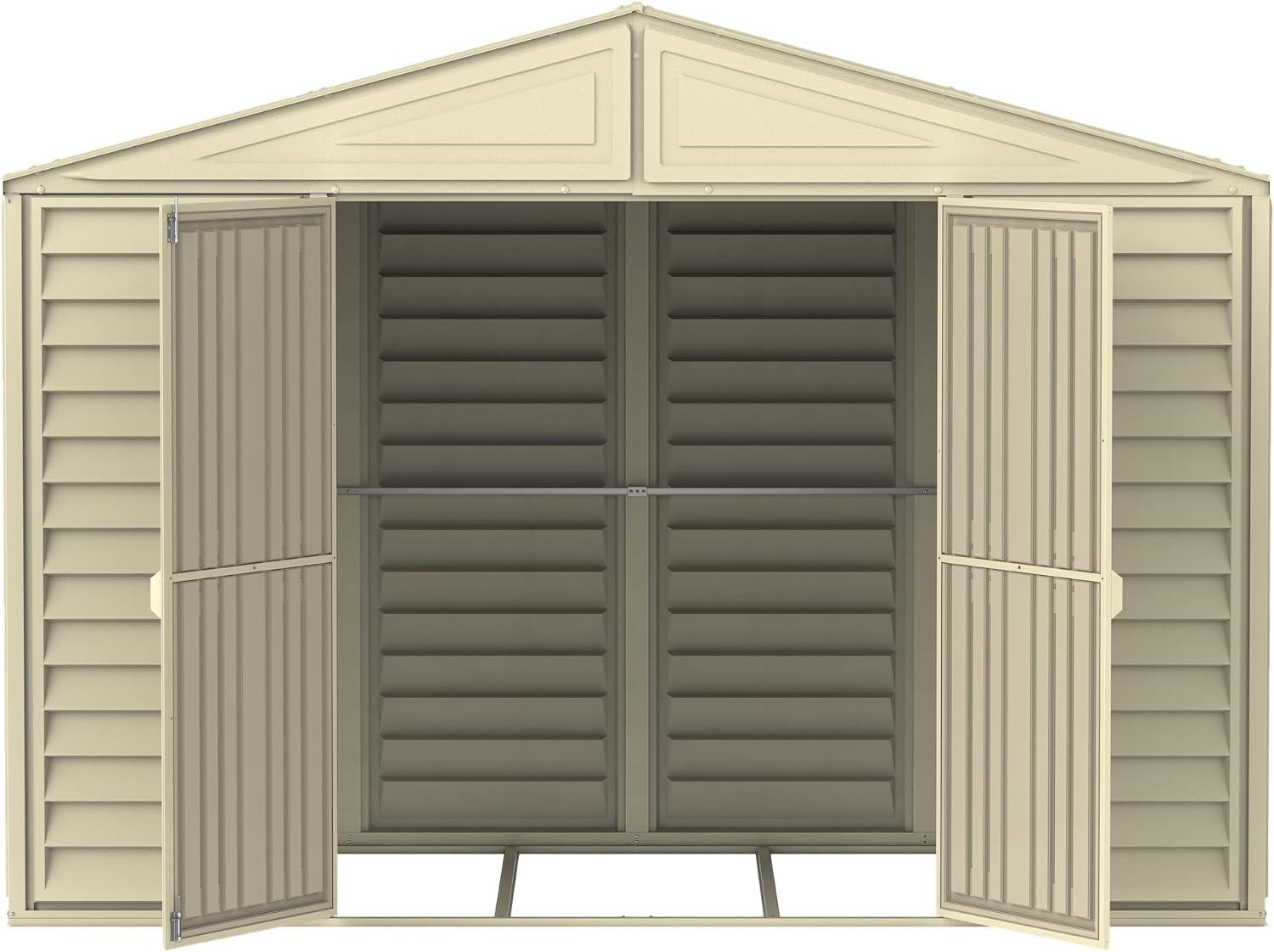 Duramax WoodBridge5 10 x 5 (5.12 m²) Abri de jardin en plastique avec kit de fondation en métal, structure de toit en métal robuste, abri en vinyle sans entretien - Ivoire