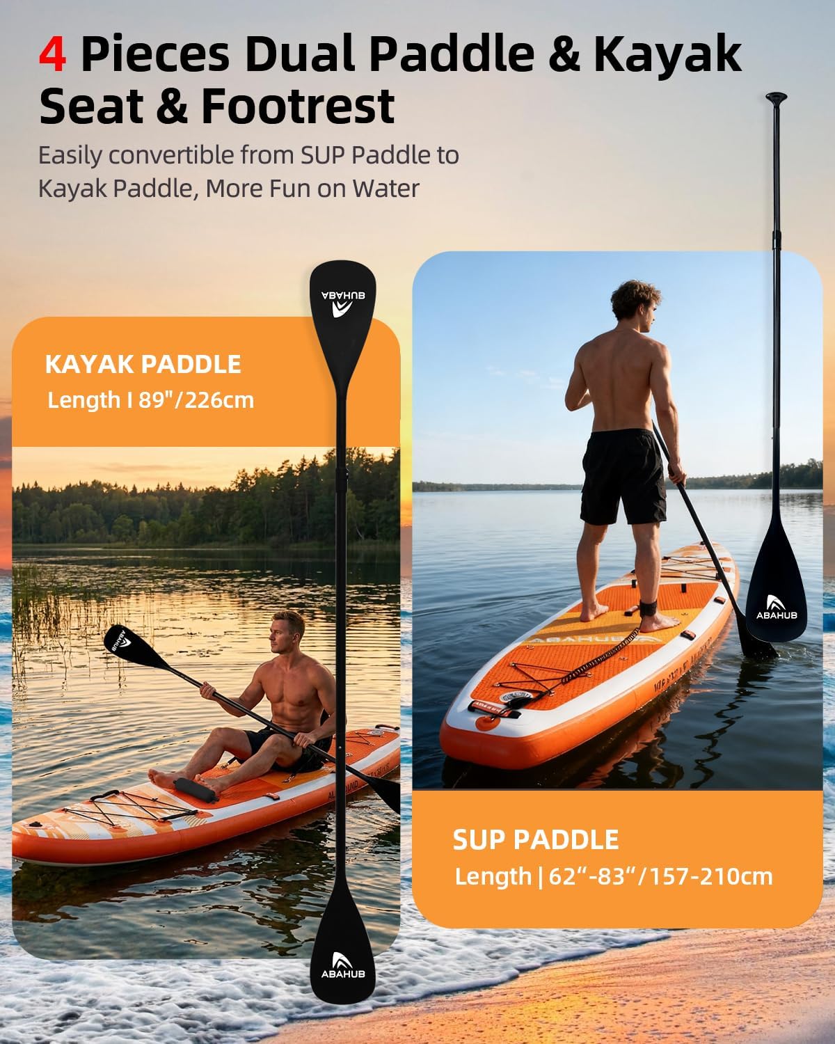 Abahub - Paddle Gonflable Adulte avec Siège - 320x78/84x15cm - Planche de Stand Up Paddle avec pagaie aluminium réglable