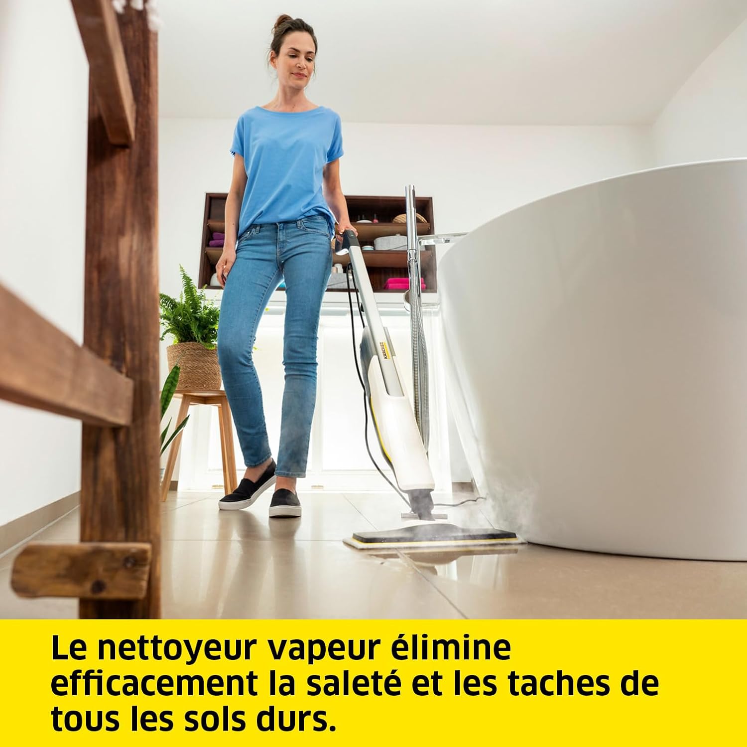 Kärcher Nettoyeur Vapeur SC 2 Upright, Préchauffage : 30 s, Surface : 50 m², Réservoir : 0,4 l, Puissance : 1600 W, avec Buse de Sol EasyFix, Serpillière Microfibres, Cartouche Détartrante