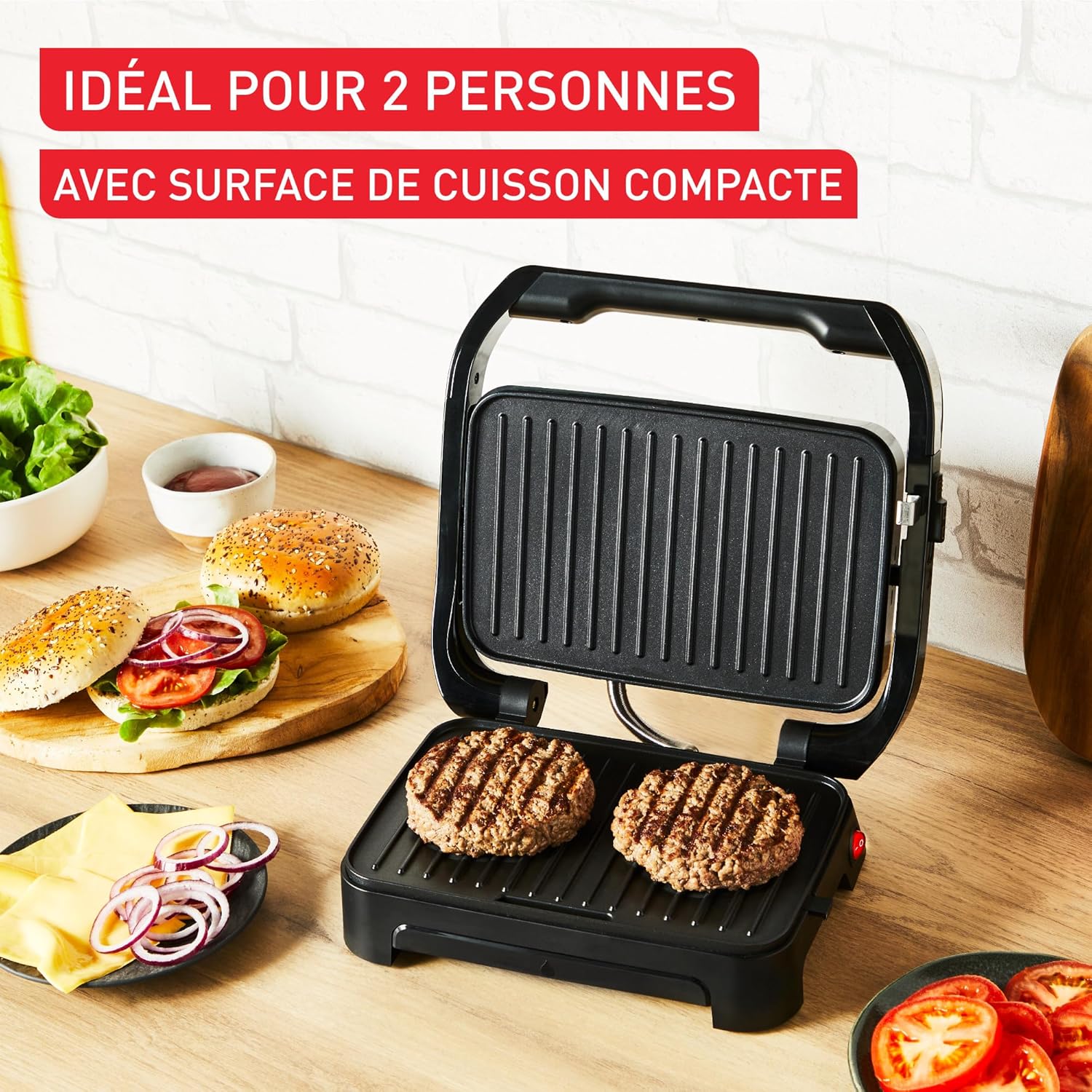 Tefal - Inicio Compact - gril et panini - plaques antiadhésives, nettoyage facile - GC270D10