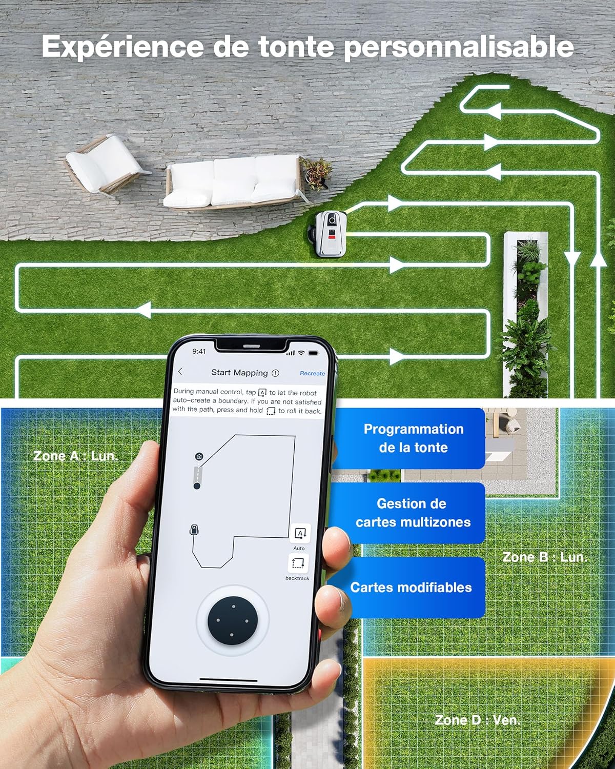 Ecovacs - Goat série A1600 - 1600m² - Navigation LiDAR 360°, cartographie IA, recharge rapide, A1600