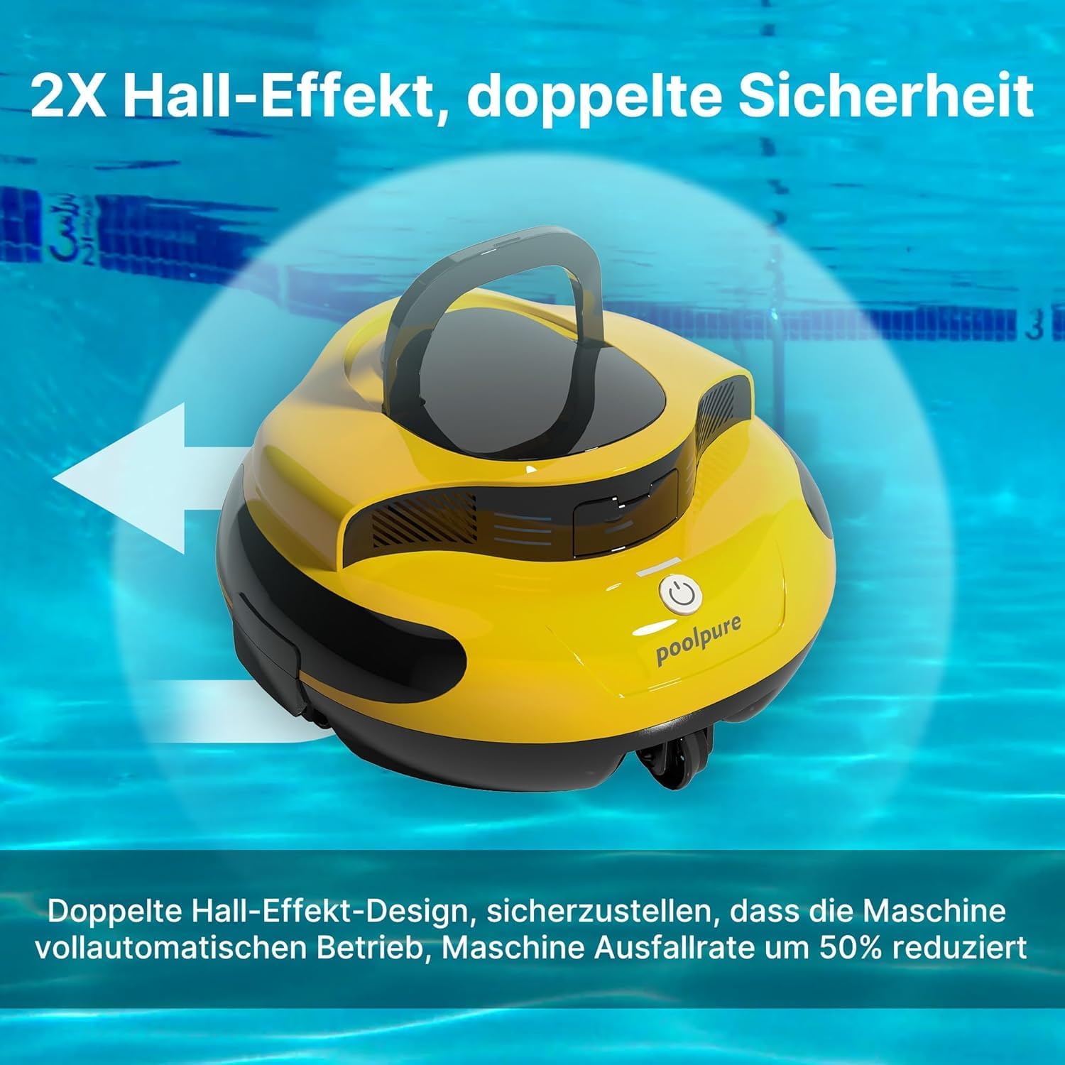 POOLPURE Robot de Piscine 2026 - Temps de Nettoyage de 100 Minutes - Double Moteur - Voyants LED - Fonction de stationnement Automatique - Étanchéité IPX8 - Aspirateur de Piscine sans Fil - Jaune