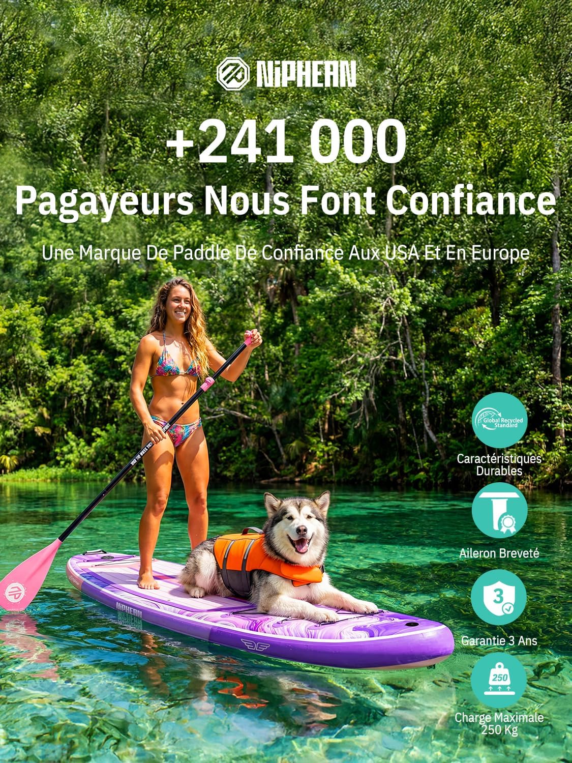 Niphean - Extra Large Paddle - 2+1 personnes - gonflable, housse étanche