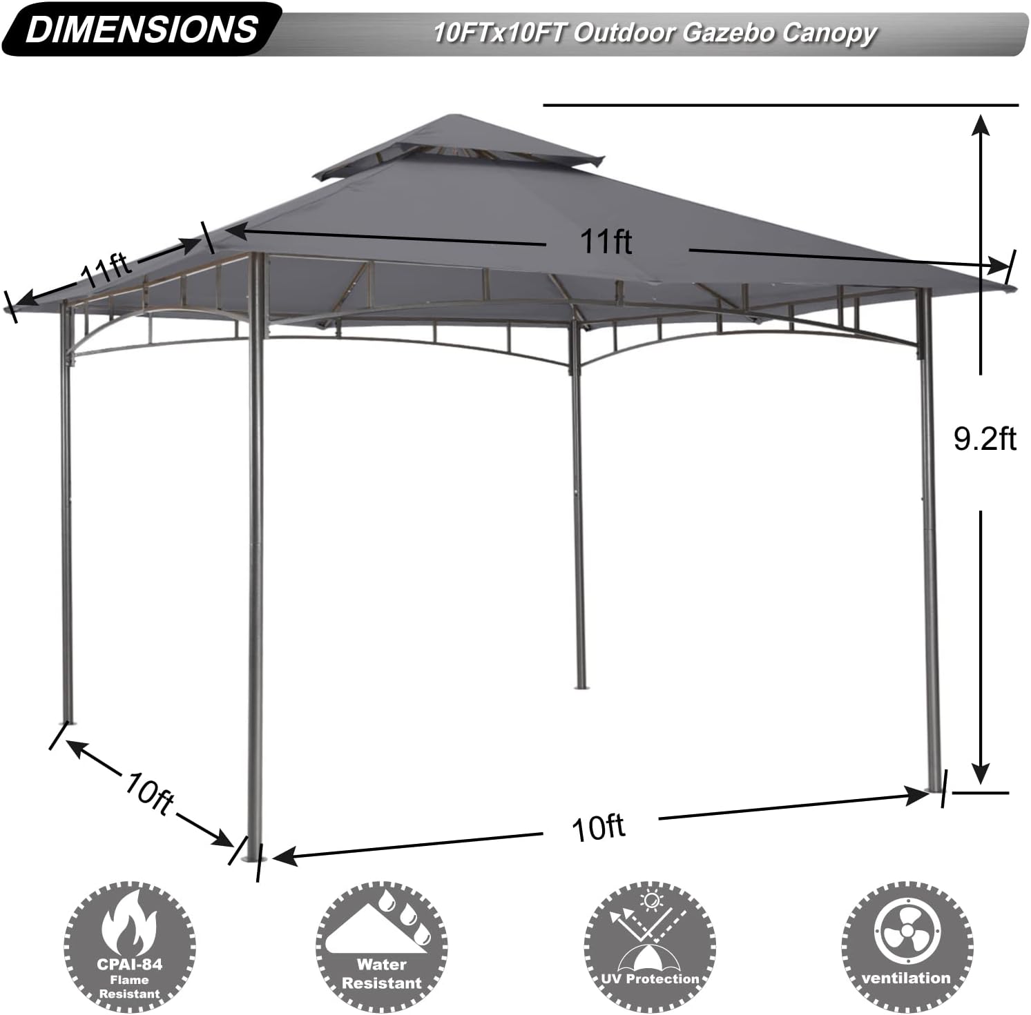 ABCCANOPY - tonnelle terrasse série – 3,05x3,05 m – cadre acier, gris foncé