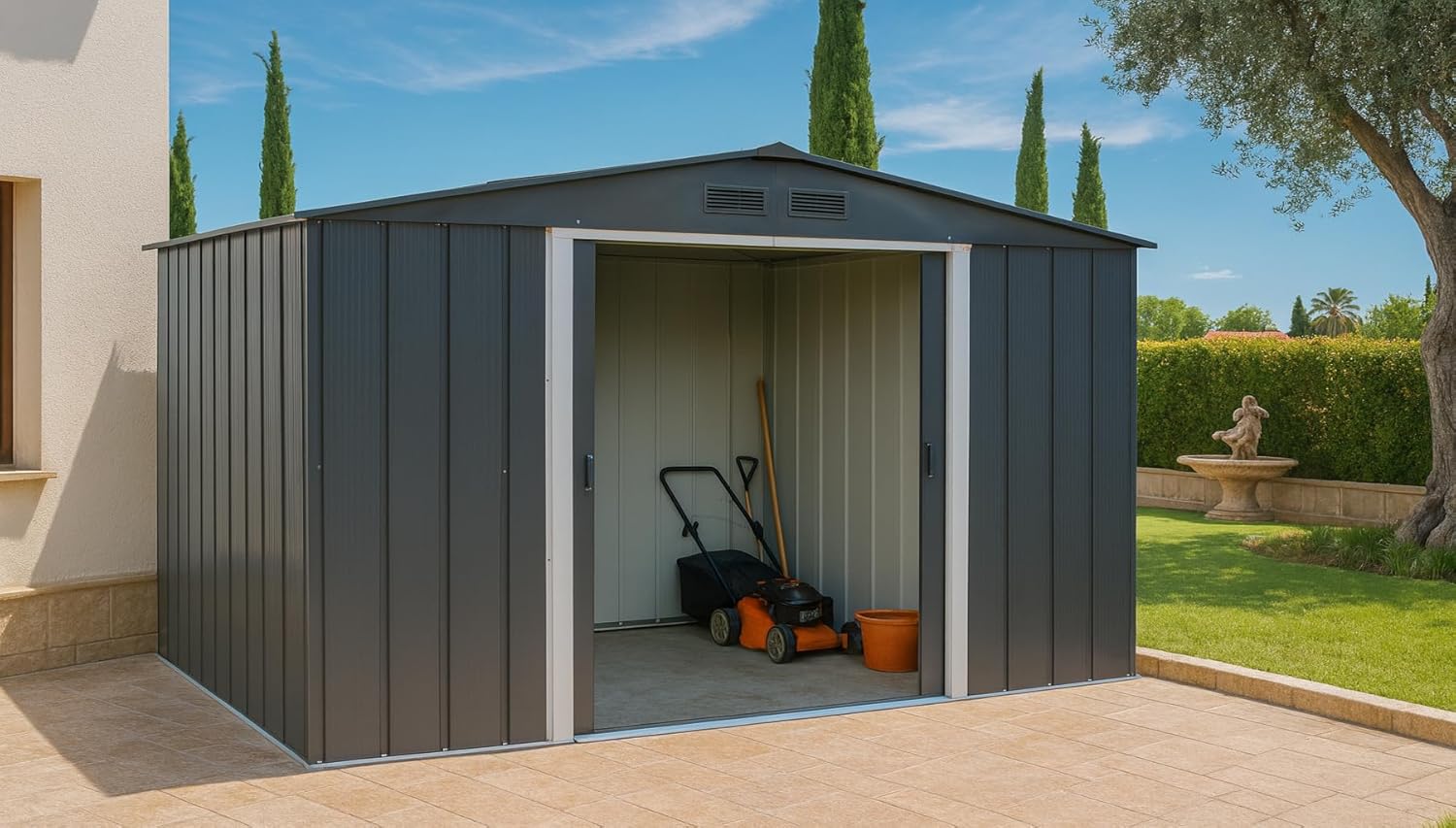Duramax - ECO série - 10x10 pieds - abri jardin métal galvanisé, toit renforcé, anthracite, sans entretien - ECO10X10