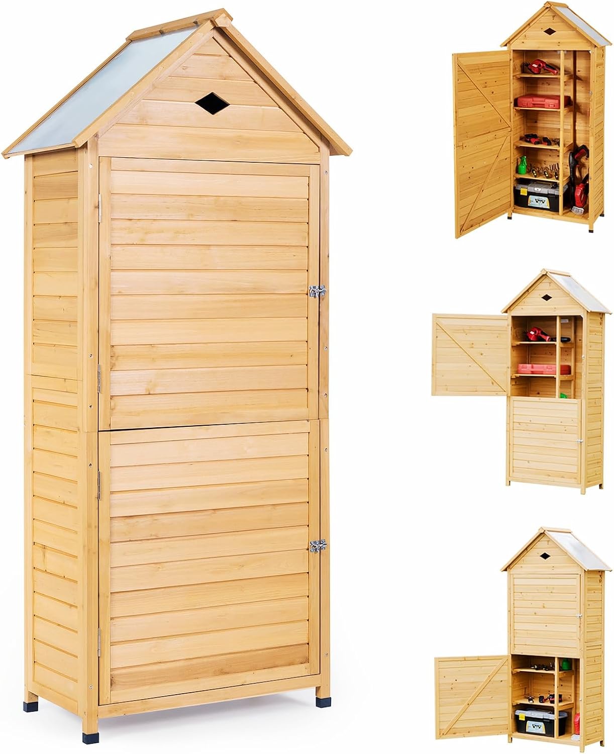 KOMFOTTEU - Abri de jardin avec étagères et placard, 80x45x177cm, portes verrouillables