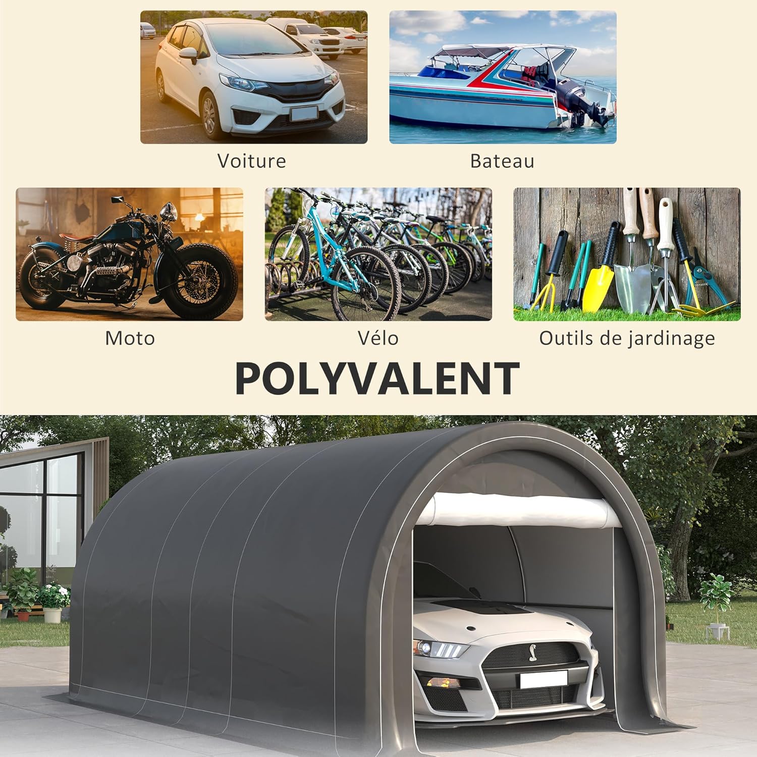 Outsunny - Carport abri voiture 5x3x2,4m acier PE porte zippée