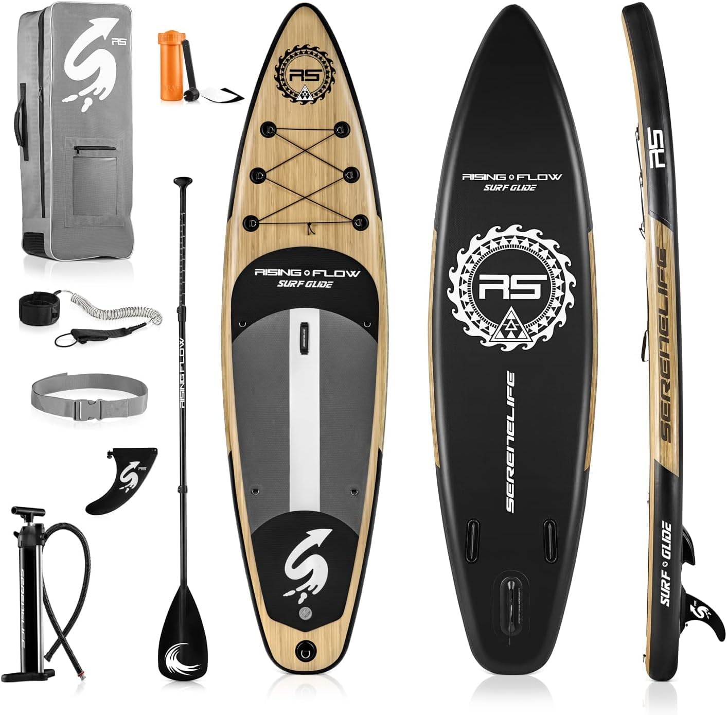 SereneLife Stand Up Paddle Gonflable Adulte 6” – Planche de Paddle avec Accessoires Sup, Sac de Transport, Pont Antidérapant, pour Mer, Lac, Rivière