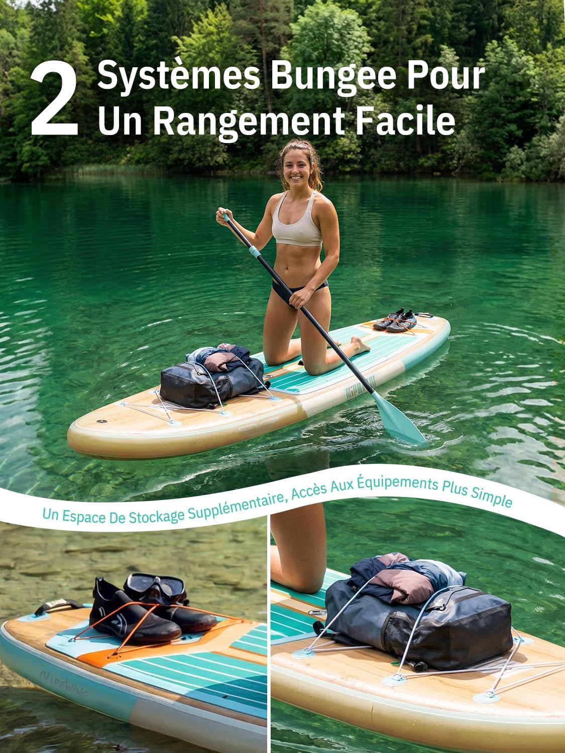 Niphean Extra Large Paddle Gonflable, Sup à 2+1 Personnes/Famille, Planches de Stand Up Paddle Gonflables avec (Idéal Débutant) Aileron Équilibré, Housse Étanche, Paddle Gonflable Adulte, Cadeaux