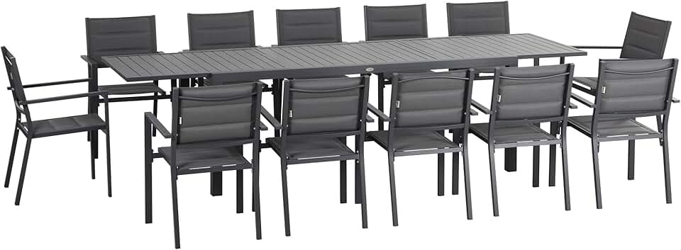Outsunny - Salon de jardin alu textilène extensible - 200/300x90x75cm - 12 chaises empilables