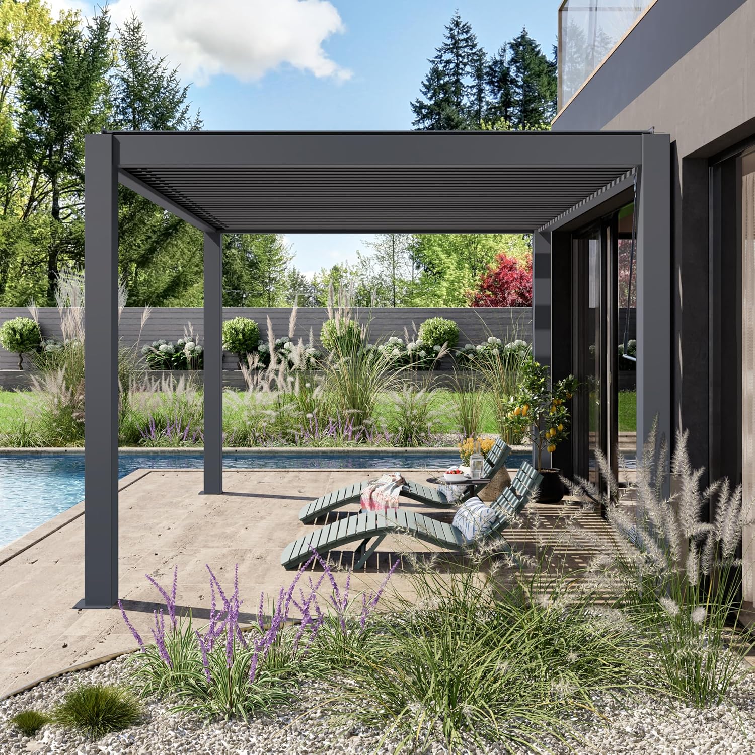 PRIMEYARD - Pergola aluminium série lames orientables 3x4m anthracite