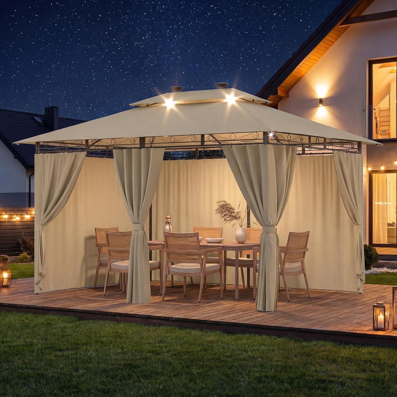 Devoko - Tonnelle Deluxe 3x4m - LED, imperméable, 6-8 pers.