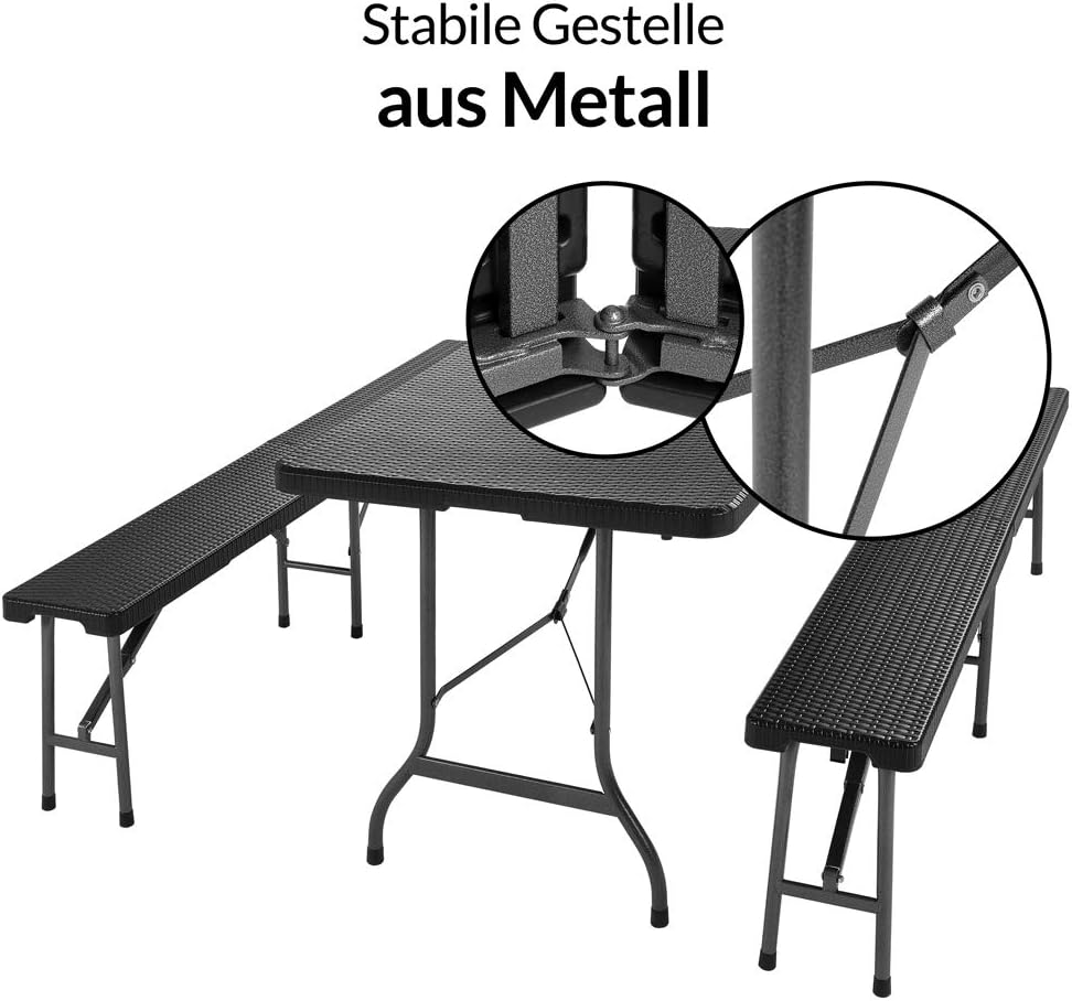 CASARIA - Ensemble table pliante 180cm, 2 bancs, 8 personnes, jardin, terrasse, camping