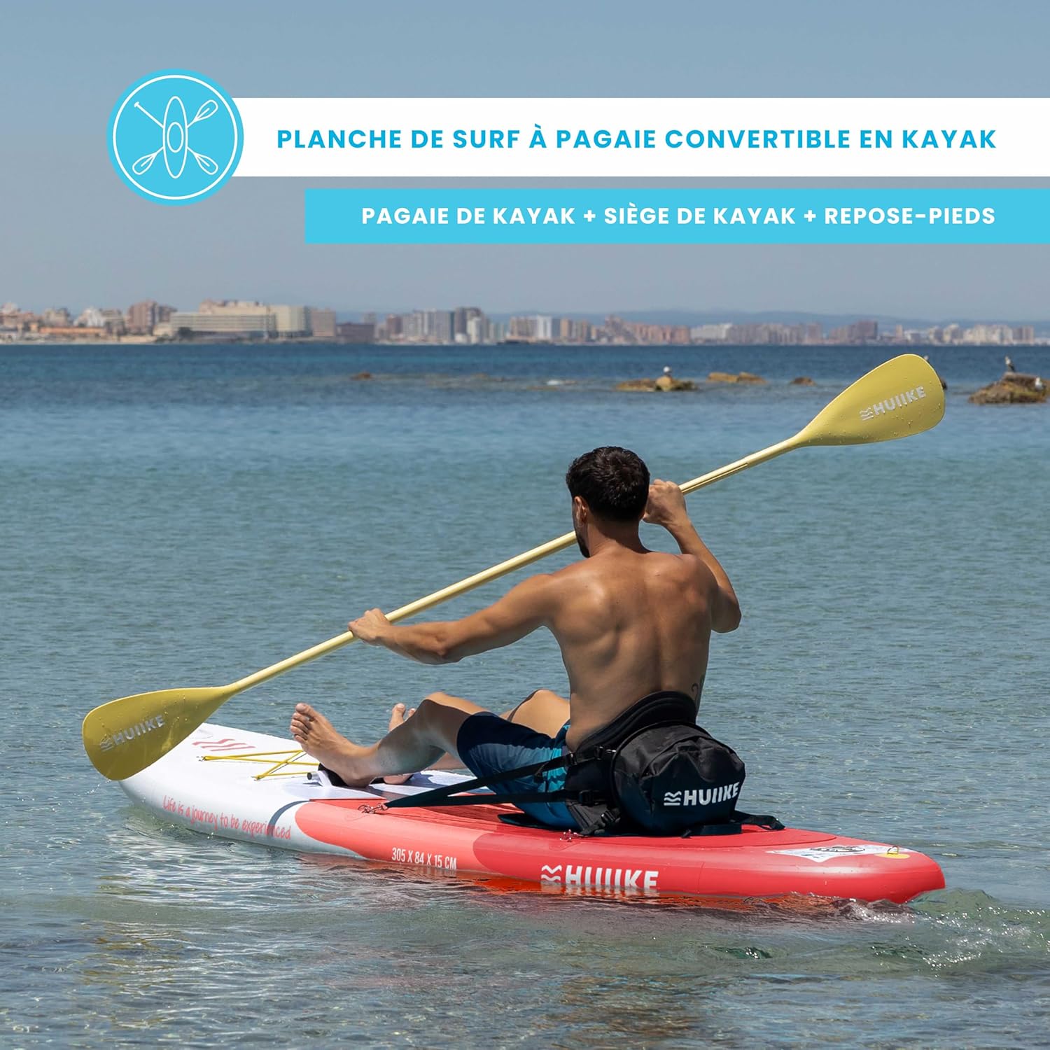 HUIIKE - paddle gonflable adulte - 305x84x15cm - grande stabilité, accessoires inclus