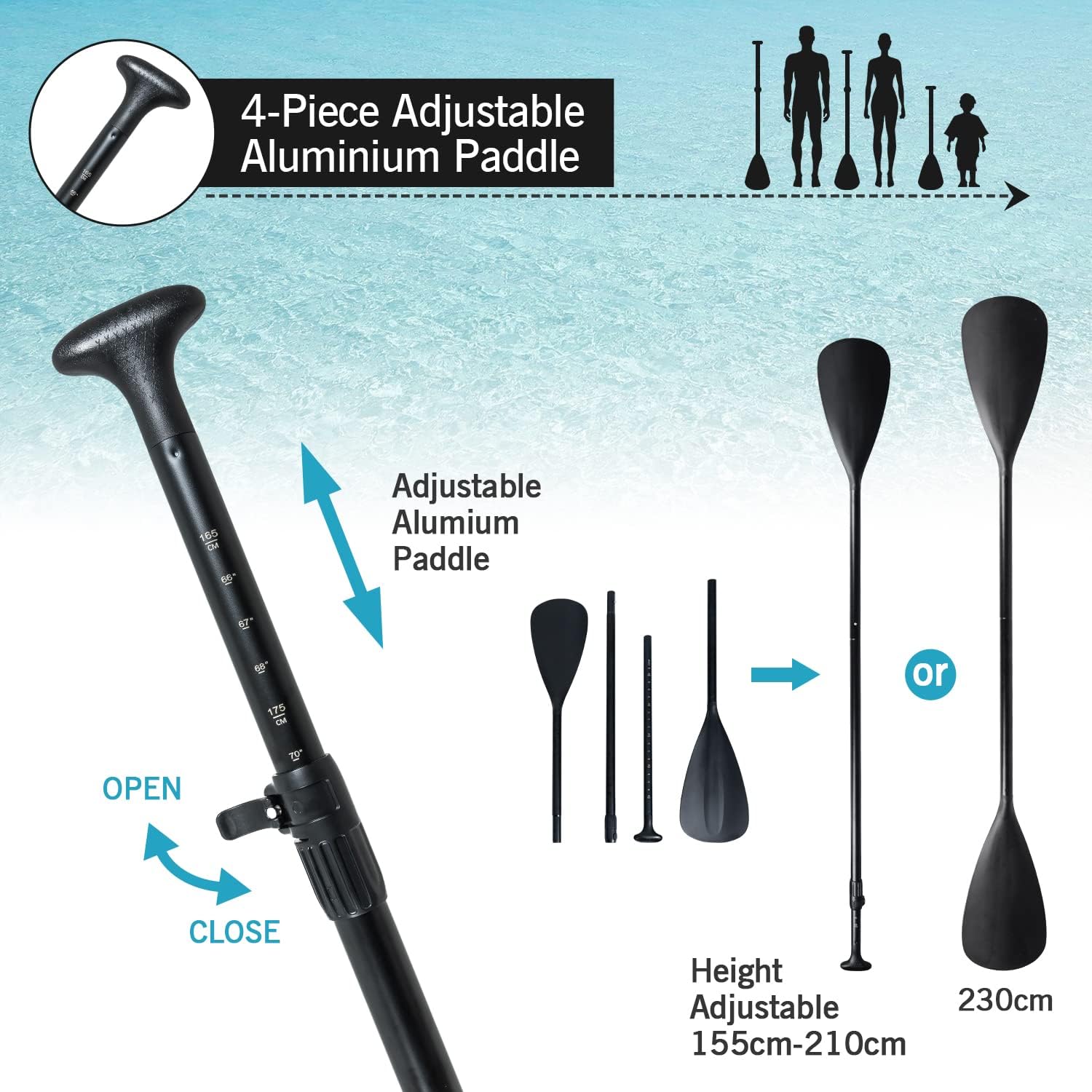YU YUSING - Paddle gonflable adulte - 320/335cm - 2 places, siège kayak, pagaie alu, support caméra, jusqu'à 150kg
