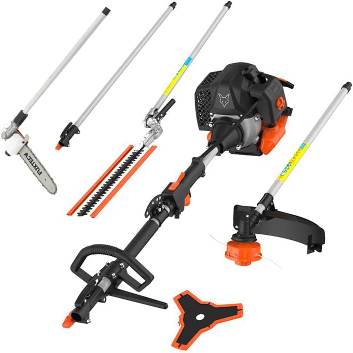 Fuxtec Débroussailleuse Thermique Multifonction 5en1 Multitool FX-MT252ER Easy Starter 3CV 52 cm³, Moteur 2 Temps, Élagueuse Inclinable Taille Haie Coupe Bordure avec Fil ou Lame 1 Mètre Rallonge