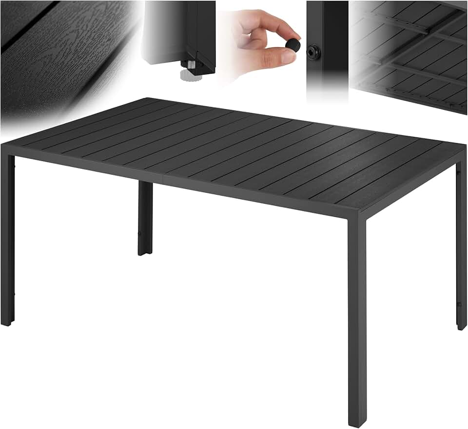 tectake - Table à manger aluminium bois 150x90x74,5 cm, réglable, anti-intempéries