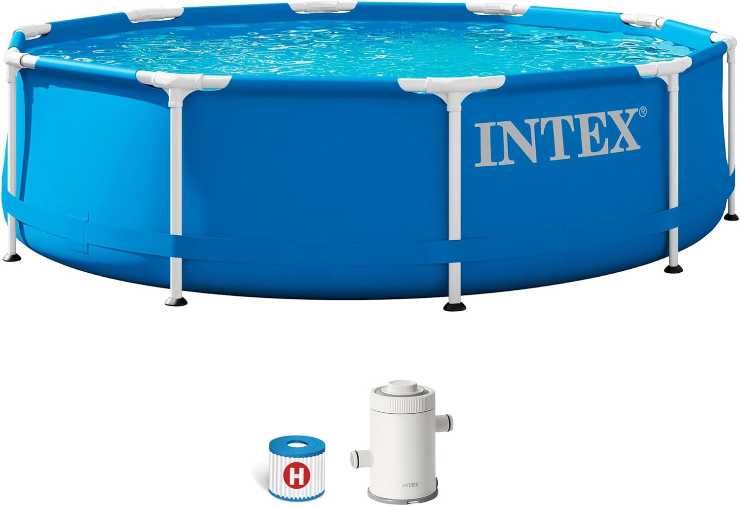 Intex 28202UK 10ft x 30in Metal Frame Swimming Pool with Filter Pump, 4,485 liters, Blue, 305x76 cm