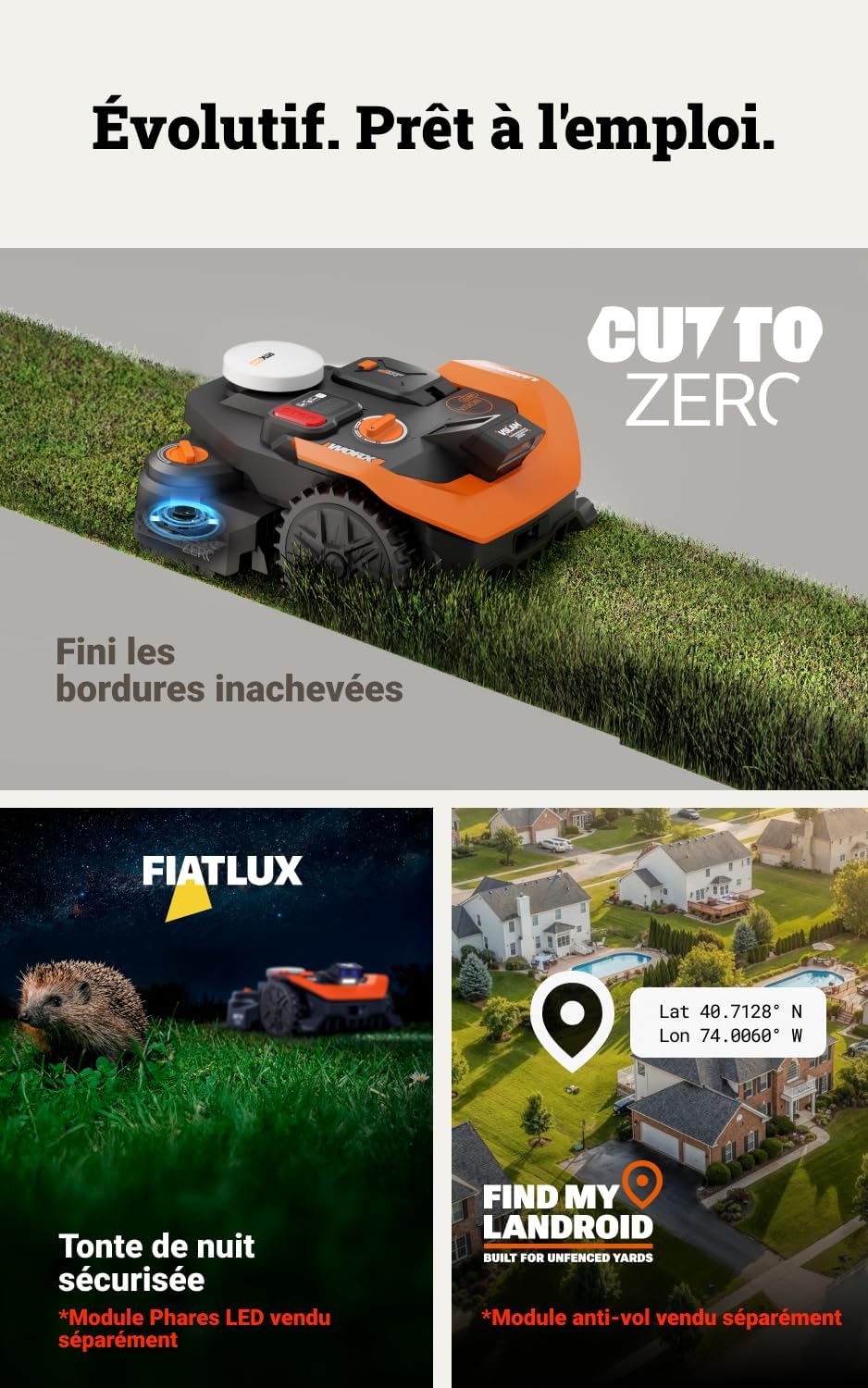 WORX - Robot tondeuse Vision Cloud série - 800m² - IA, VSLAM/RTK, cartographie auto, WR308E