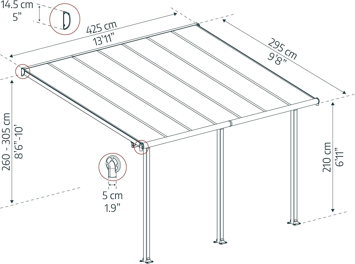 Canopia by Palram - Olympia - 12.8m² - aluminium & polycarbonate, terrasse élégante, gris