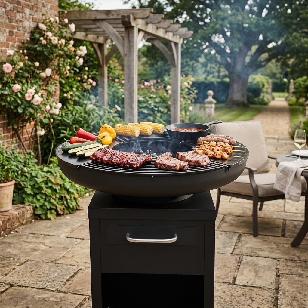 BIGHORN - Grand Brasero Plancha - Ø80x92 cm - Fer 42kg, plaques et grilles amovibles