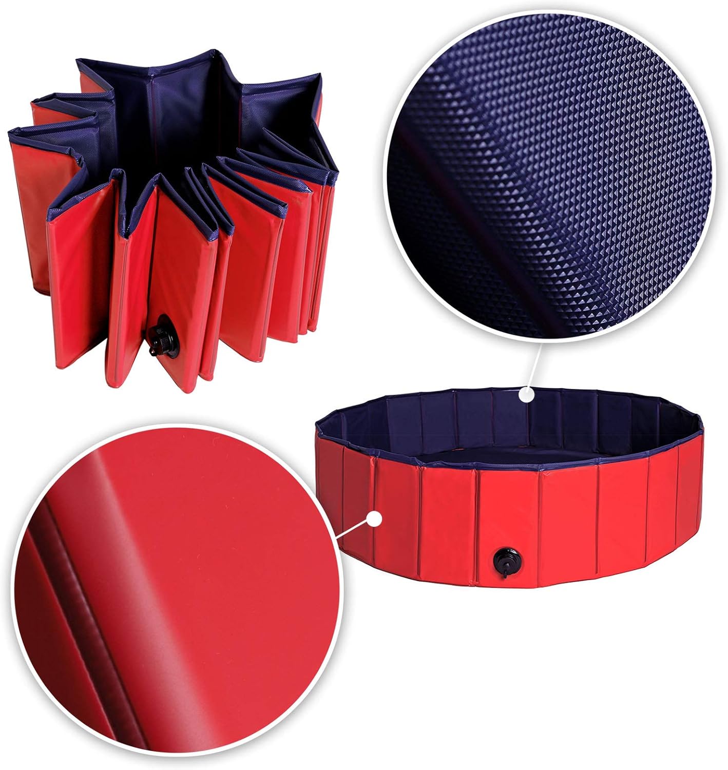 lionto Piscine Pliable pour Chien en PVC résistant aux griffures, Ø 120 cm, Hauteur 30 cm, revêtement antidérapant et Bouchon pour vidage sans Pompe, Piscine Robuste pour Enfants, Bleu/Rouge